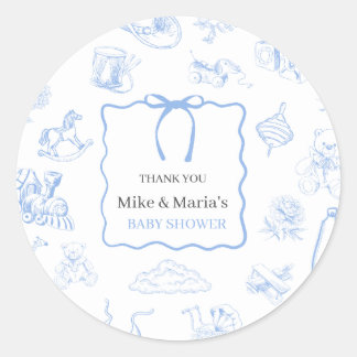 Adesivo Redondo Boy Toile De Jouy Blue Baby Shower