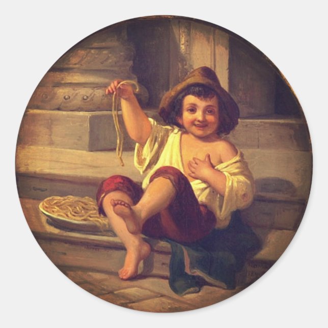 Adesivo Redondo Boy with Spaghetti by Julius Moser (c. 1808) (Frente)