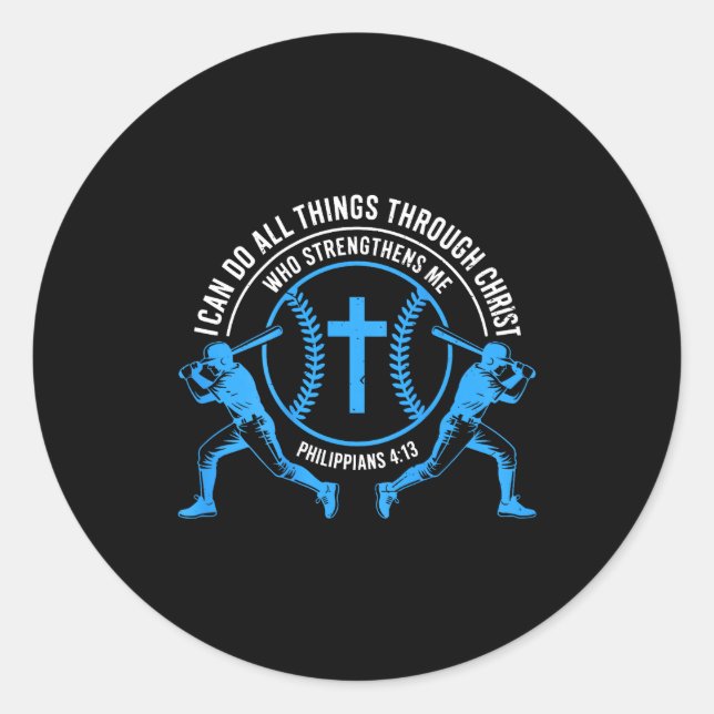 Adesivo Redondo Boys Baseball Christian-shirt Softball I Can Do Al (Frente)