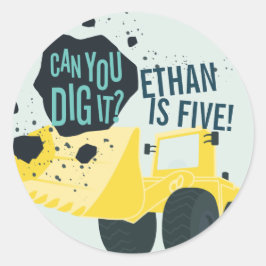 Adesivo Redondo Boys Birthday Construction Truck Blue Yellow