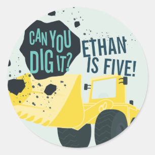 Adesivo Redondo Boys Birthday Construction Truck Blue Yellow