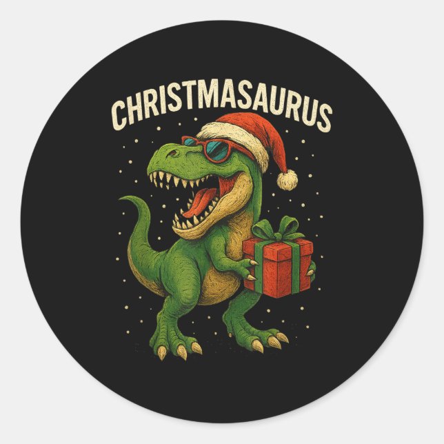 Adesivo Redondo Boys Christmasaurus Christmas Dinosaur Dino Family (Frente)