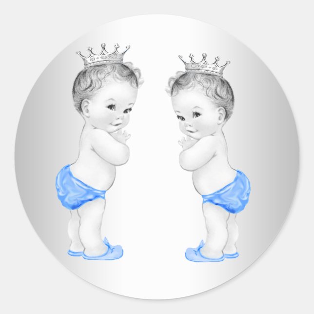 Adesivo Redondo Boys Gêmeos Chás de fraldas Blue Prince Stickers (Frente)