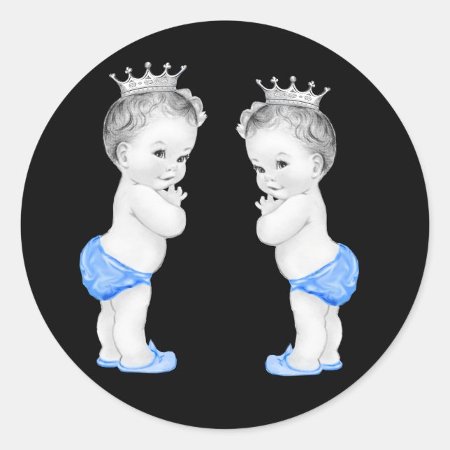 Adesivo Redondo Boys Gêmeos Chás de fraldas Blue Prince Stickers (Frente)