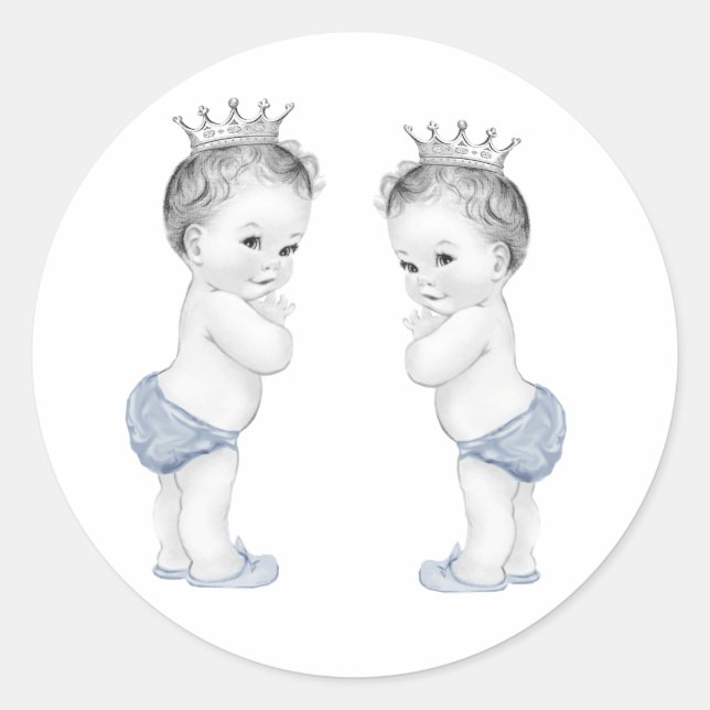 Adesivo Redondo Boys Gêmeos Chás de fraldas Blue Prince Stickers (Frente)