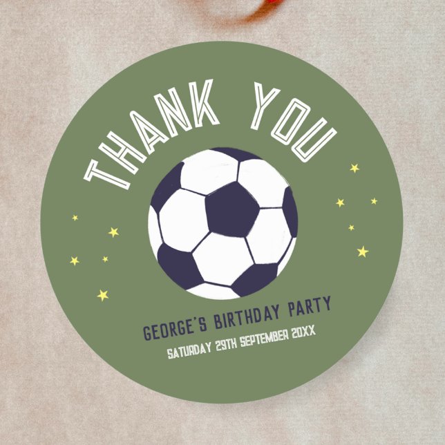 Adesivo Redondo Boys Green Soccer Sporty Thank You Kids Birthday (Criador carregado)