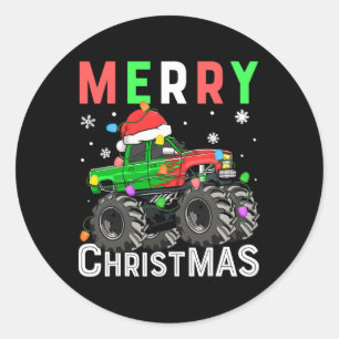 Adesivo Redondo Boys Monster Truck Feliz Natal Santa Hat Kids