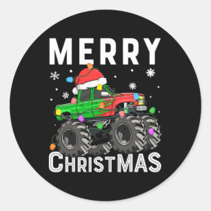 Adesivo Redondo Boys Monster Truck Feliz Natal Santa Hat Toddl