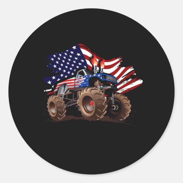 Adesivo Redondo Boys Monster Truck Lover American Flag Racing USA (Frente)