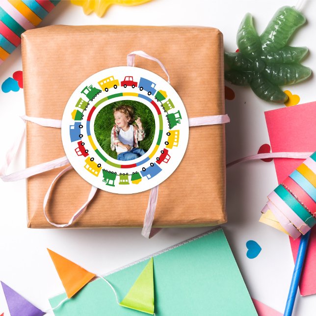 Adesivo Redondo Boys Toys Colorful Transport Kid's Aniversário (Criador carregado)