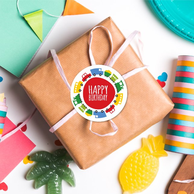 Adesivo Redondo Boys Toys Transport Car Train Feliz Festa de Anive (Boy's Toys Transport Kid's Birthday Party Collection @ fat*fa*tin)