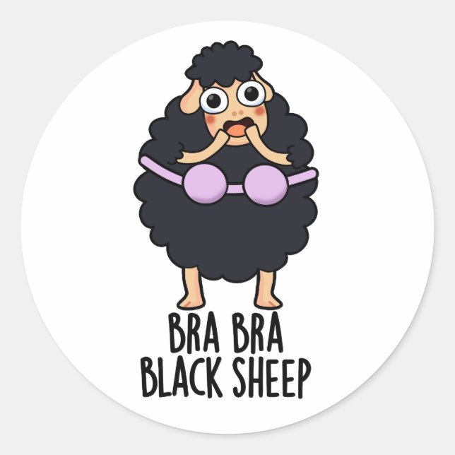 Adesivo Redondo Bra-bra Black Sheep Funny Animal Pun (Frente)