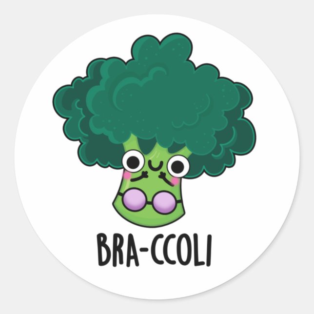 Adesivo Redondo Bra-ccoli Funny Veggie Broccoli Bra Pun (Frente)