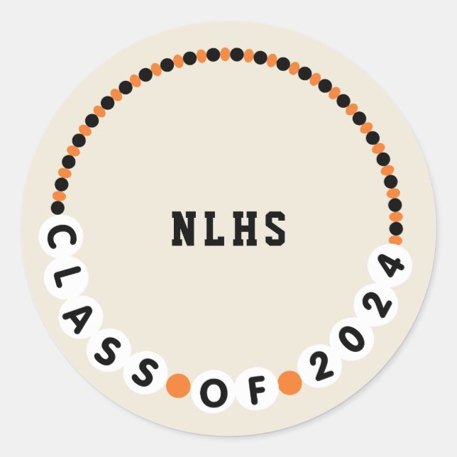 Adesivo Redondo Bracelete de Amizade 2024 Graduação Laranja + Pret (Frente)