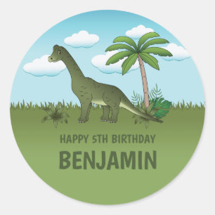 Adesivo Redondo Brachiosaurus Dinossauro Com Nome Aniversário Trop