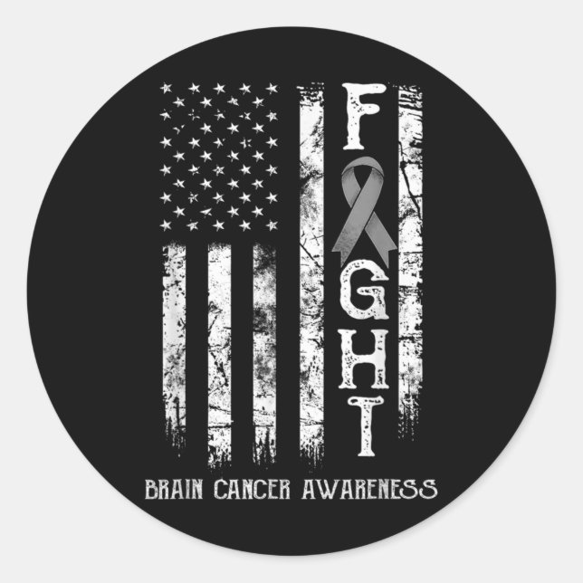 Adesivo Redondo Brain Cancer Warrior Us Flag  (Frente)