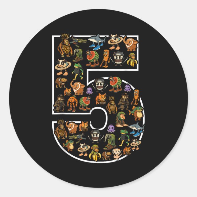 Adesivo Redondo Brainrot Italiano Aniversário De 5 Anos Meninos 5 (Frente)