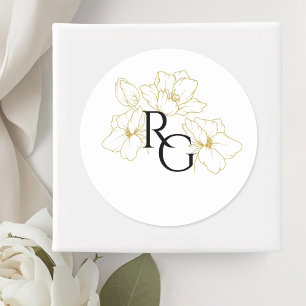 Adesivo Redondo Branca Casamento de Monograma Floral