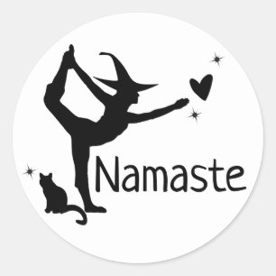 Adesivo Redondo Branca de Bruxas Branca de Gato Negro Yoga Namaste