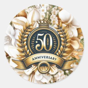 Adesivo Redondo Branca e Dourada Floral 50 anos