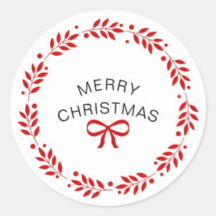 Adesivo Redondo Branca e Vermelho Moderno Feliz Natal