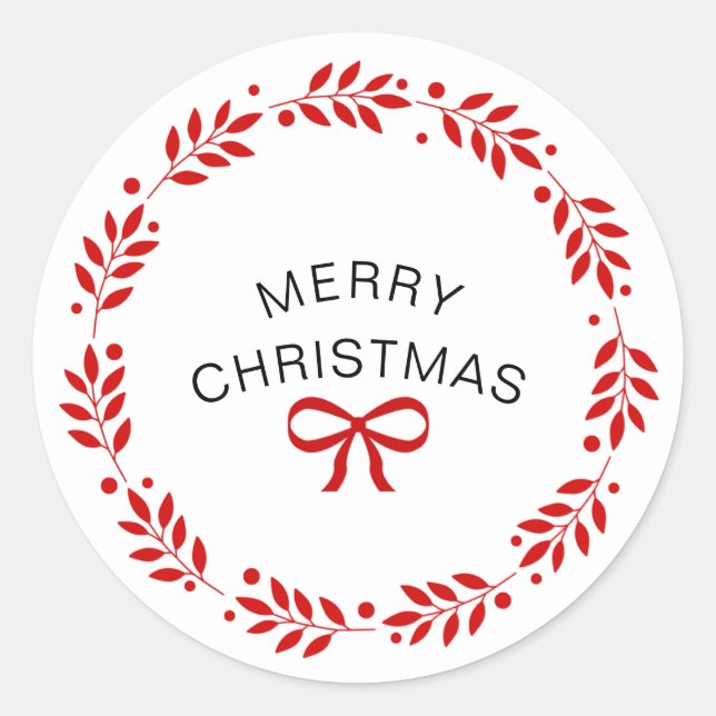 Adesivo Redondo Branca e Vermelho Moderno Feliz Natal (Frente)