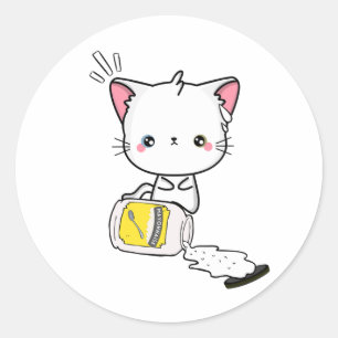 Adesivo Redondo Branca engraçada Gato derramado maionese