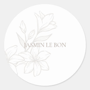 Adesivo Redondo Branca Floral Minimalista Chic