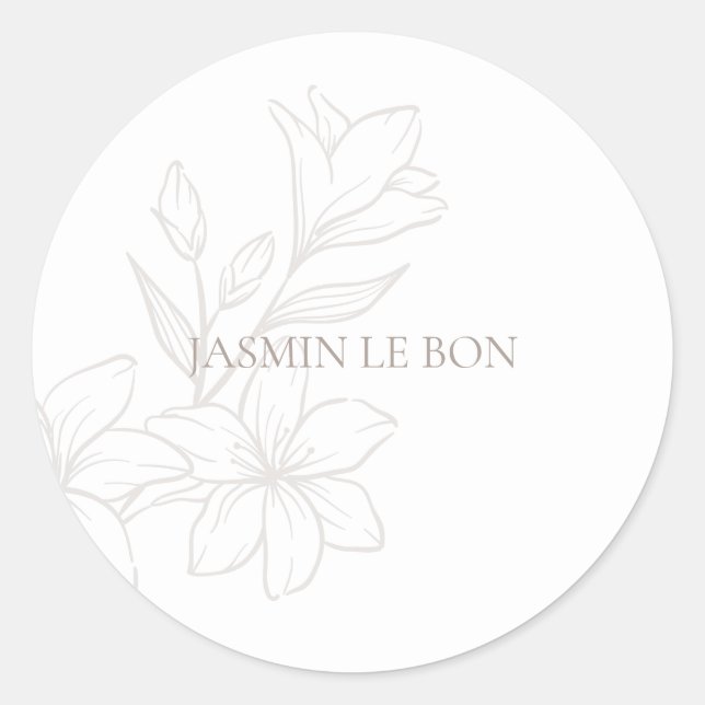 Adesivo Redondo Branca | Floral Minimalista Chic (Frente)