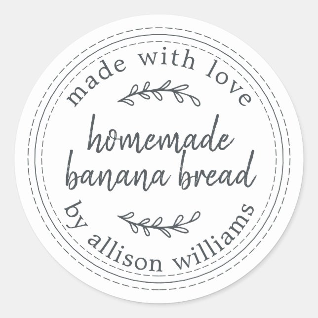 Adesivo Redondo Branca Preta-Pão-de-Banana Caseira Russa (Frente)