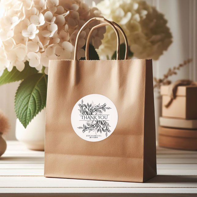 Adesivo Redondo Branch preto e branco e deixa o casamento (Criador carregado)