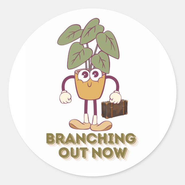 Adesivo Redondo Branching Out Now — Cute Plant Graphic (Frente)