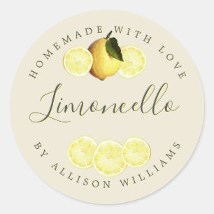 Adesivo Redondo Branco Antiquado de Limoncello Caseiro Personaliza