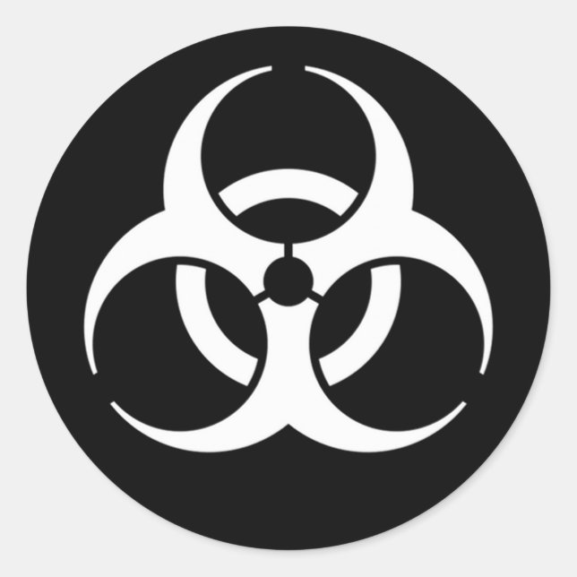 Adesivo Redondo branco bioperigoso em preto (Frente)