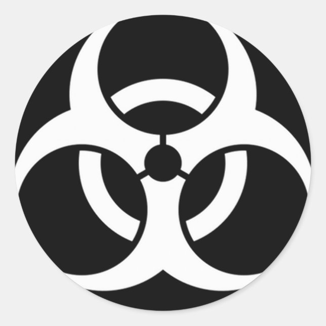 Adesivo Redondo branco bioperigoso em preto (Frente)