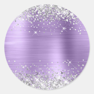 Adesivo Redondo Branco Brilho Metálico Roxo Claro