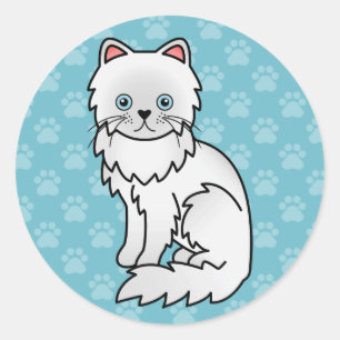Adesivo Redondo Branco Com Olhos Azuis Desenho De Cartoon De Gato
