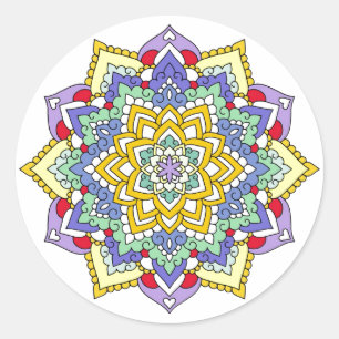 Adesivo Redondo Branco da mandala de flower power do espectro de