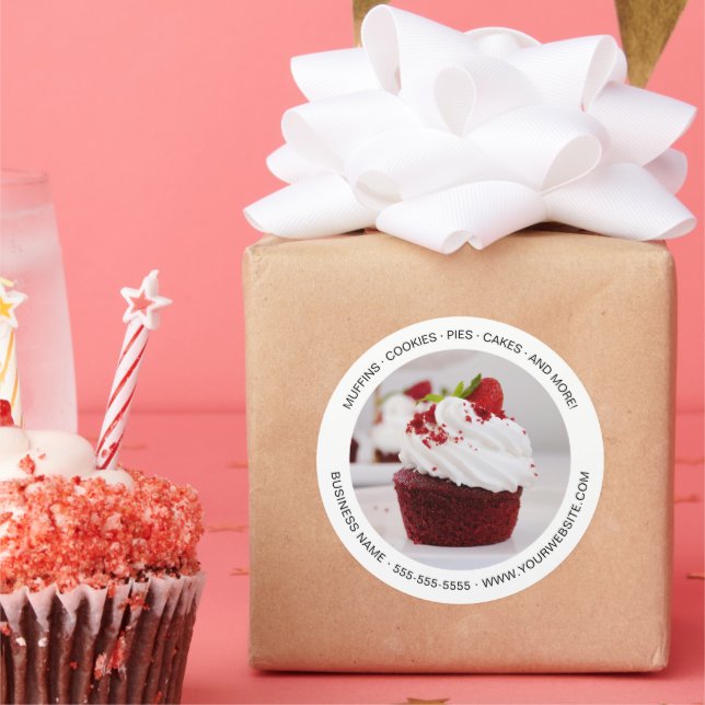 Adesivo Redondo Branco de Fotografia Personalizada de Panificação  (Festa)