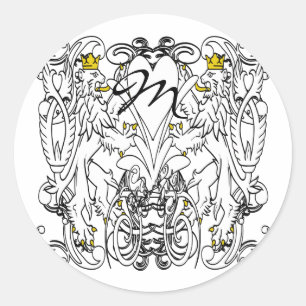 Adesivo Redondo Branco desenfreado com coroas do ouro, língua do
