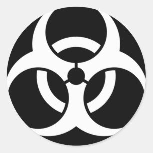 Adesivo Redondo branco do biohazard no preto
