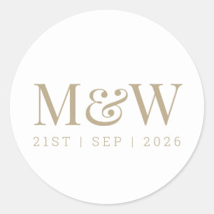 Adesivo Redondo Branco Dourado Monograma de Noiva Moderna
