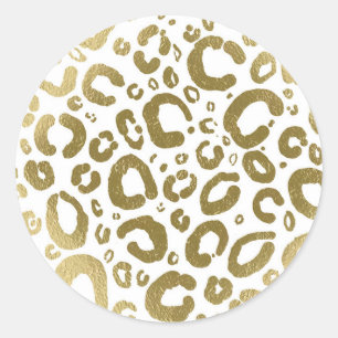 Adesivo Redondo Branco e Dourado Glam Estampa de Leopardo