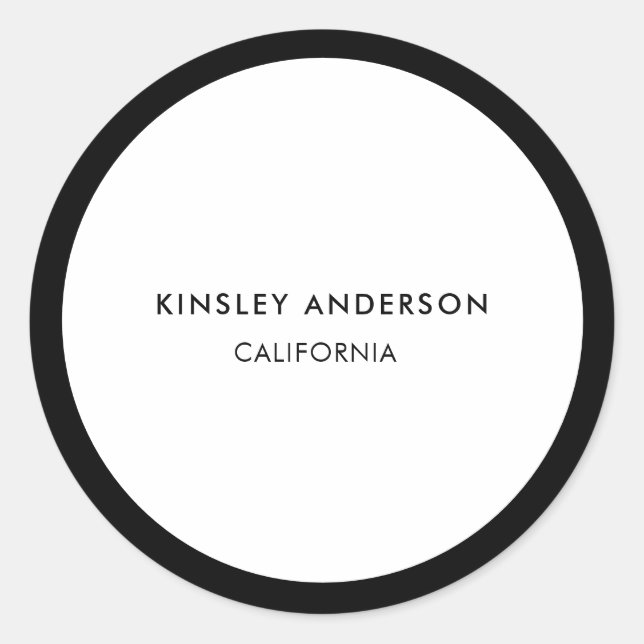 Adesivo Redondo Branco e Preto de luxo minimalista (Frente)