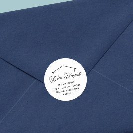 Adesivo Redondo Branco e Preto Mudamos o Endereço de Retorno da Ca