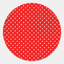 Adesivo Redondo Branco e Vermelho Retro Brilhante com Bolinhas