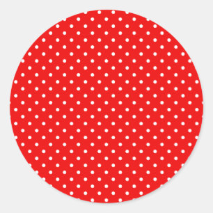 Adesivo Redondo Branco e Vermelho Retro Brilhante com Bolinhas