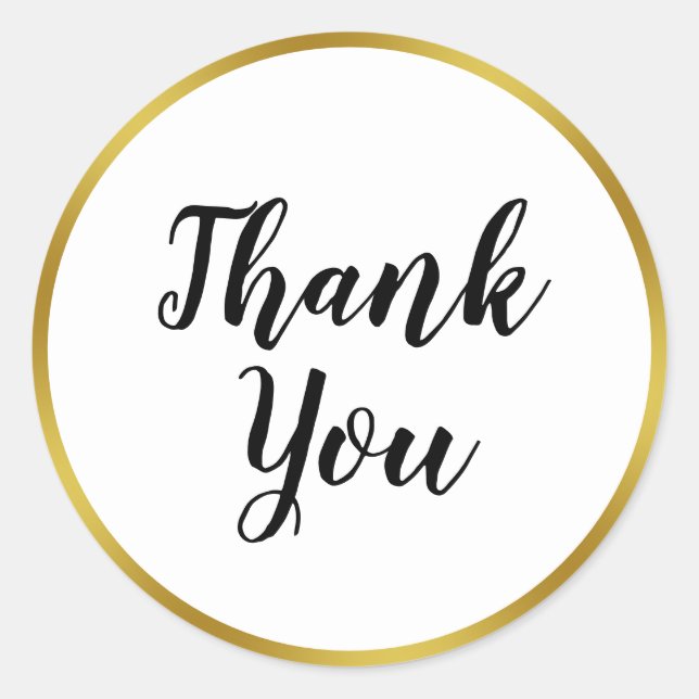 Adesivo Redondo Branco elegante e Faux Dourado Obrigado (Frente)