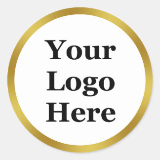 Adesivo Redondo Branco elegante e preto Dourado seu logotipo aqui