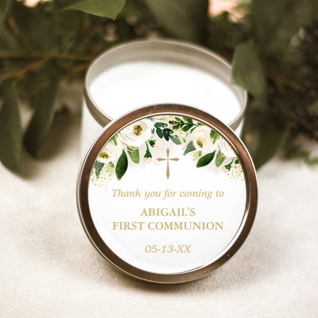 Adesivo Redondo Branco Floral Dourado Cruz Religiosa (Criador carregado)